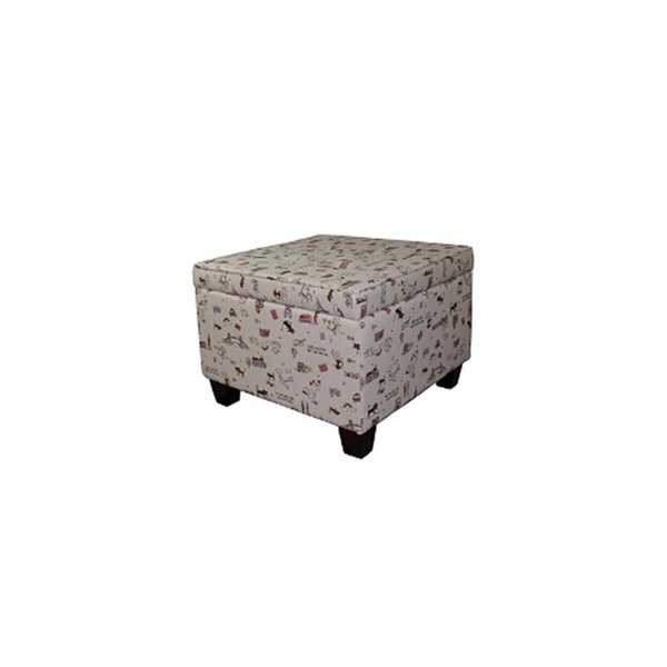 Ore International 1875 in Kids Print Seating Ottoman with Storage Light Tan HB4615